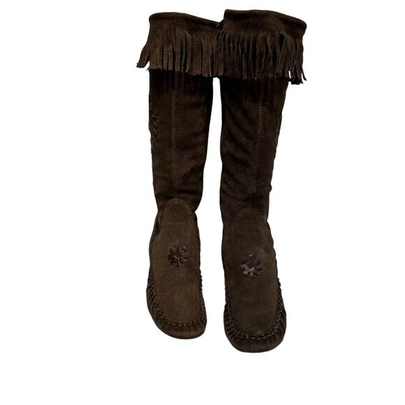 Vintage Boho Boots Size Narrow 36 (5.5/6) Brown Fringe Leather Suede Boots *flaw - Picture 2 of 16